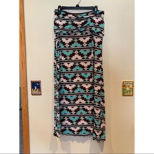 Trendy Aztec Maxi Skirt with Foldover Waist